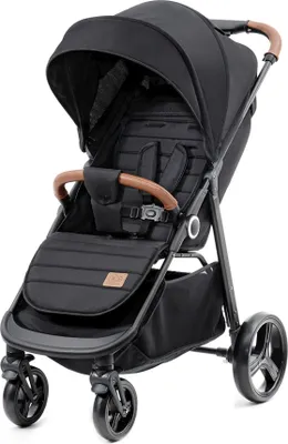 A black Kinderkraft GRANDE PLUS stroller is shown against a white background.