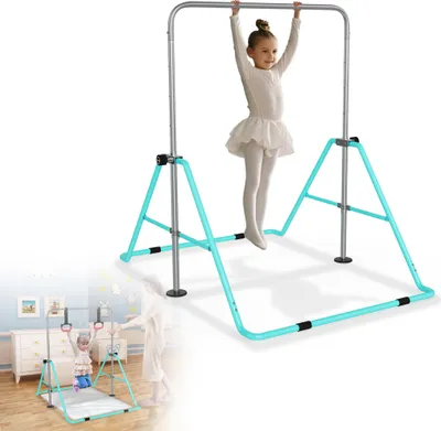 Produktbild von XMTECH Kinder Turnreck Gymnastik Reck Turnstange Reckstange Klimmzugstange Reckanlage Horizontale Trainingsgeräte mit Gymnastikringe, Grün