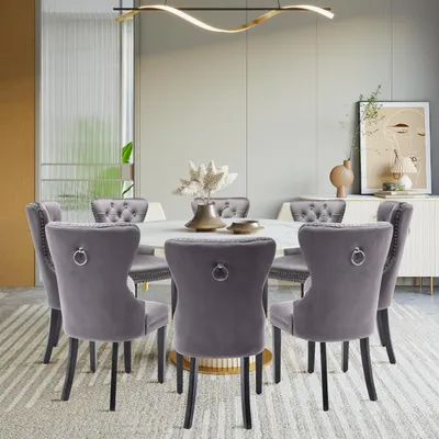 Produktbild von Puluomis Esszimmerstühle 8er sets Samt Stuhl Küchenstuhl Polsterstuhl Esszimmer Sessel mit Massive Holzbeine und Nagelkopf Grau, Elegant, Edel Grau
