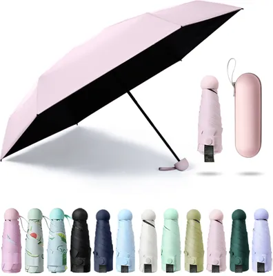 Produktbild von Sonnenschirm gefaltet ultraleicht sechs Knochen mit Box Sonnenschutz UV-Schutz Sonnenschutz Sonnenschein Regen doppelter Zweck ideal fuer Reisen Maedchen und Frauen