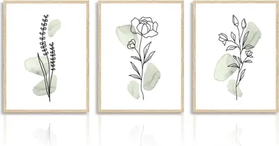 Image de Peintures botaniques abstraites Sauge minimaliste Fleurs vertes Poster 30x40 cm Set de 3