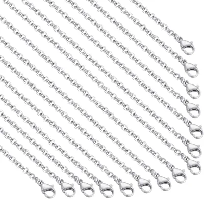 Image de Chaîne à maillons, 20 pièces, en acier inoxydable, 50 cm, argentée, avec fermoir mousqueton