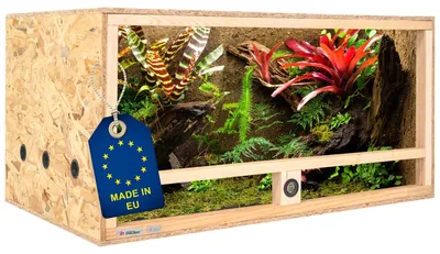Produktbild von ITA Holz Terrarium 100x60x50 cm mit Seitenbelüftung & Integriertem Hygrometer - Holzterrarium aus OSB-3 Platten - Terrarien für Reptilien, Schlangen, Amphibien - EU Produkt,
