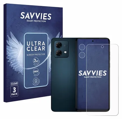 A product shot of a phone screen protector packaging and a smartphone.