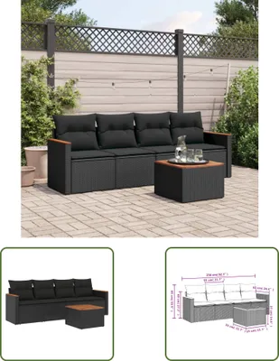 Produktbild von The Living Store 5-tlg. Garten-Sofagarnitur mit Kissen Schwarz Poly Rattan