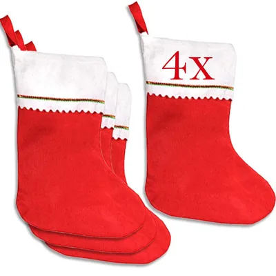 4 Weihnachtsstrümpfe, rot, Filz, 46 cm, zum Befüllen und Aufhängen