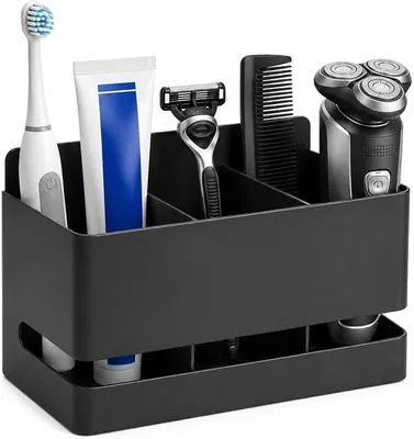 Produktbild von PolkaHome® Zahnbürstenhalter, 3 Fächer, Aluminium, Schwarz, Wandmontage, Halterung für elektrische Zahnbürsten, Badezimmer-Organizer