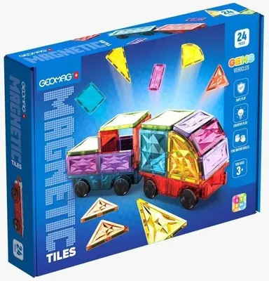 Immagine prodotto di Tessere magnetiche Geomag Tiles Gems Vehicles, 24 pezzi, effetto cristallo, dai 3 anni in su