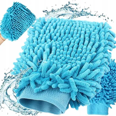Produktbild von 22 x 15 cm, Blau Auto Waschhandschuh Mikrofaser Handschuh Autowäsche Reinigung Car Putzhandschuh