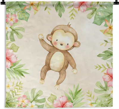 Produktbild von MuchoWow® Wandteppich Wandbehang Dschungel - Affe - Aquarell 150x150 cm Tapisserie Dekoration Wandtuch - Wohnaccessoires - Modernes