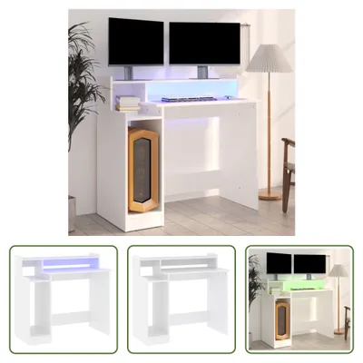 Immagine prodotto di The Living Store Scrivania con LED Bianco 97x45x90 cm Materiale a base di legno