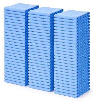 Produktbild von 100er Set Mikrofasertücher 38x38 cm 210g/m² Trockentuch - Farbe Blau - Poliertuch Autopflege Reinigungstuch Autotuch Fenstertuch fusselfrei saugstark Putztuch kratzfrei für Haushalt Auto Gewerbe