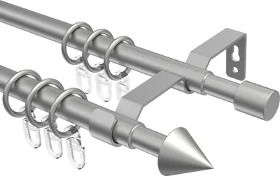 Produktbild von Interdeco Gardinenstange ausziehbar / Teleskop-Vorhangstange Silbergrau, Typ Hera Cone (Kegel), 16/13 mm Ø 2-läufig, 70-120 cm ausziehbar