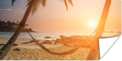 Produktbild von MuchoWow® Poster Sommer - Sonnenuntergang - Hängematte 80x40 cm - Wanddeko