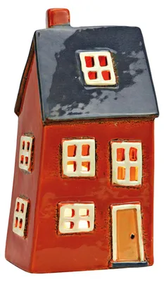 Productafbeelding van Windlicht huis van steengoed, rood/zwart (B/H/D) 12x23x9 cm