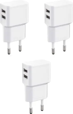 Produktbild von Wicked Chili 3er Set Dual USB Ladegerät 12W / 2400mA Pro Series Universal Netzteil geeignet für Handy, Watch, Powerbank und Bluetooth Speaker, 2-Fach USB Netzadapter (Netzstecker 90°, 2-Fach USB)