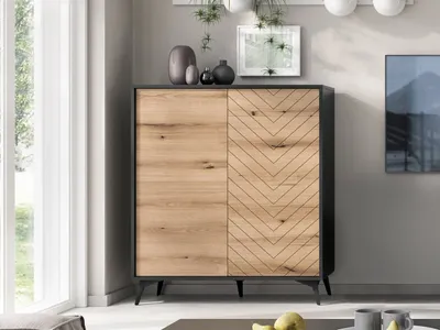 Obrázok produktu pre Vysoká komoda s dvierkami PERSY - dub evoke / čierna