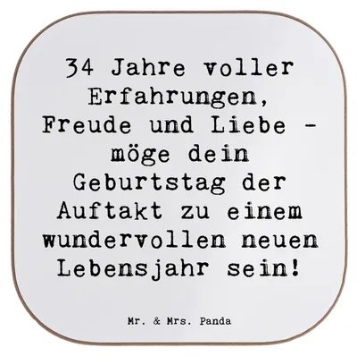 Produktbild von Mr. & Mrs. Panda Untersetzer Glas Spruch 34. Geburtstag Erlebnisse - Weiß - Geschenk, unvergessliche, gläseruntersetzer, Familie, Holzuntersetzer, für Gläser, Lachen