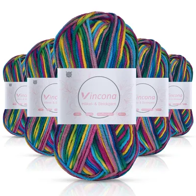 Image de Fil à tricoter et à crochet, dégradé de couleurs, en acrylique - Coffret de 5 pelotes de 50 g - Assortiment de couleurs