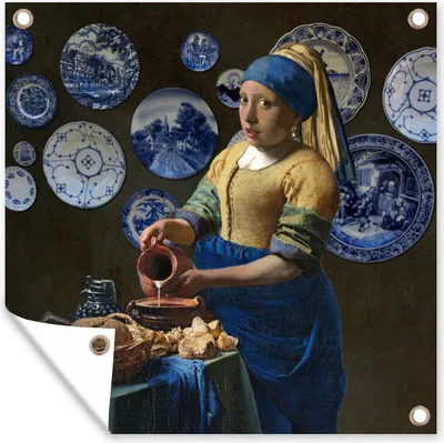 Produktbild von MuchoWow® 100x100 cm Outdoor-Poster Gartendeko Sichtschutz Garten Poster für den Garten  Milchmädchen - Das Mädchen mit dem Perlenohrring - Vermeer