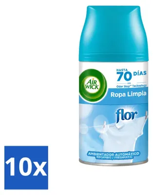 Zdjęcie produktu dla 10 sztuk wkładów do automatycznego dyfuzora Air Wick Freshmatic – zapach "Kwiaty i świeżość" – pojemność 250 ml – zestaw ekonomiczny