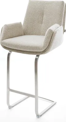 Produktbild von DELIFE Barstuhl Clea-Flex Webstoff Soft Beige Freischwinger Flach Edelstahl Silberfarben