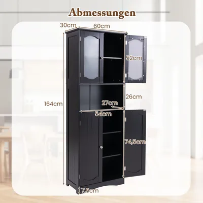 Immagine prodotto di Armadio alto - Mobiletto da bagno - Armadio con ante in vetro - Mobile contenitore - Mobiletto da cucina - Ripiani regolabili