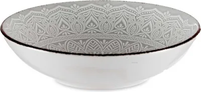 Zdjęcie produktu dla VESSIA | Talerz - Talerz głęboki - 20 cm - szaro-kremowy - Dekoracyjny - Ceramika - Talerz na zupę