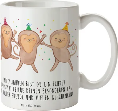Produktbild von Mr. & Mrs. Panda Keramiktasse 7. Geburtstag Superstar - Weiß - Geschenk, Geburtstagsgeschenk, Becher, Teetasse, Alter, Kindergeburtstag, Kaffeebecher, Tasse, 7 Jahre alt