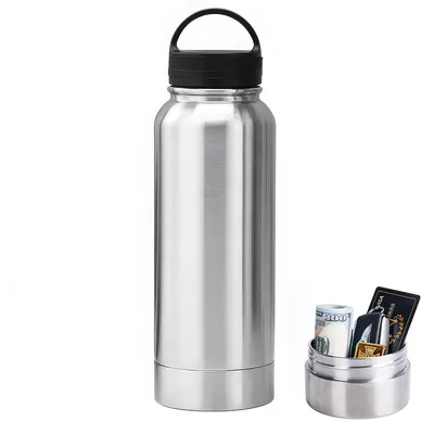 Produktbild von Safe Wasserflasche,mit verstecktem Fach,750ml Sport Wasserflasche aus Edelstahl, doppelwandig, vakuumisoliert, Boden abnehmbar, Trinkflasche, Silber