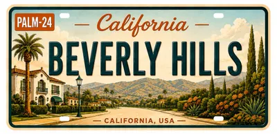 Produktbild von Blechschild 15x30cm - Beverly Hills California Retro USA Nummernschild