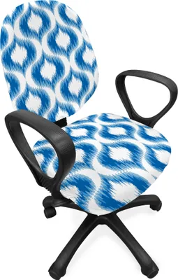 Produktbild von ABAKUHAUS Ikat Bürostuhl Schonbezug, Abstrakte Weinlese Ogee, dekorative Schutzhülle aus Stretchgewebe, Blau Weiss