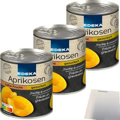 Produktbild von Edeka Aprikosen halbe Frucht gezuckert 3er Pack (3x820g Dose) + usy Block