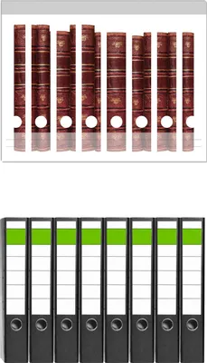 Produktbild von Wallario 8 Stück schmale Ordner inkl. Klebeetiketten mit Motive Alte Bücher mit rotem Ledereinband -  Set mit Rückenschildern / Ordnerrücken Stickern