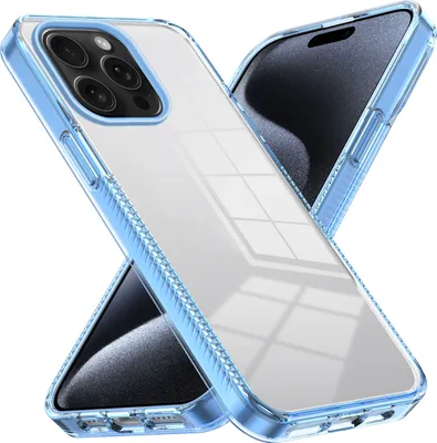 Produktbild von Hülle für iPhone 15 Pro Max Rutschfest Kristallklare Stoßfeste TPU Bumper Handyhülle Blau