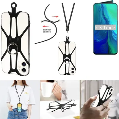 Produktbild von K-S-Trade 3in1 Handykette Handyband Handykordel Halsband Smartphone-Ring Handy-Ring kompatibel mit Oppo Reno Fingerhalterung Handyring Tischständer