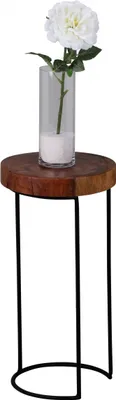 Immagine prodotto di Tavolino AKOLA in legno massello Sheesham Tavolino da salotto Gambe in metallo Stile rustico Forma a tronco Legno vero Naturale