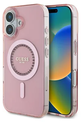 Produktbild von Guess GUHMP16SPFTDTEP iPhone 16 6.1" pink hardcase IML Rhinestones MagSafe Schutzhülle