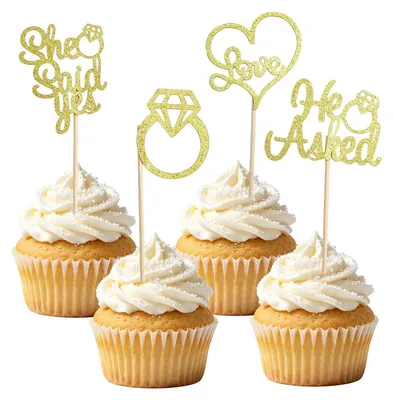 36 Cupcake-Topper Gold „Wir sind verlobt“ Glitzer