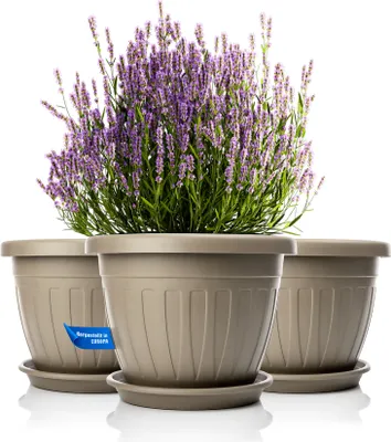 Produktbild von BigDean 3x Blumentopf mit Untersetzer rund ø40xH31 cm Mokka/braun - wetterfester Pflanzkübel - Wasserablauf UV-beständig aus bruchsicherem Kunststoff