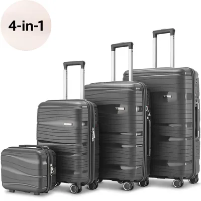 Produktbild von SKYCASES Travel One - 4 teiliges Hartschalenkoffer-Set aus Polypropylen mit Beutel - 360 Grad Rollen und Zahlenschloss - 32 L | 60 L | 98 L - Schwarz