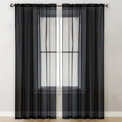 Produktbild von 1er Pack Vorhänge Wohnzimmer Transparent Gardinen, Voile Vorhang, Schwarz 132x241cm