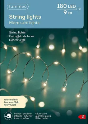 Produktbild von Lumineo Micro Led Stringlights Beleuchtung Silber Draht 9M 180 Leds Outdoor Warm White