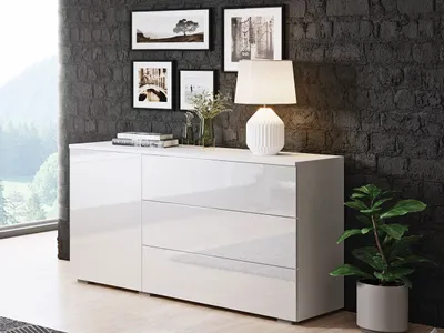 Image de Commode combinée moderne MERISA 110 – blanc brillant / blanc
