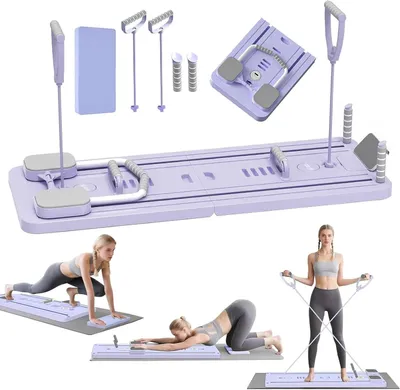 Obrázok produktu pre Pilates doska – fitness tréner – cvičenie pre celé telo – skladacia konštrukcia – odpor 30 kg – fialová