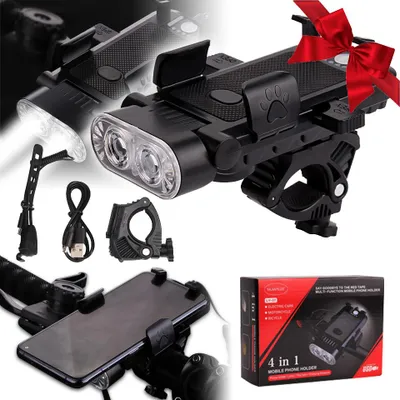 Produktbild von 4-in-1-Halterung LED-Lampe Powerbank Fahrradklingel für Telefon Fahrradlenker