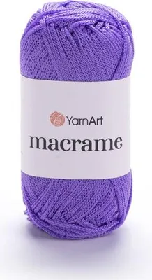 A ball of purple yarn with a white label.