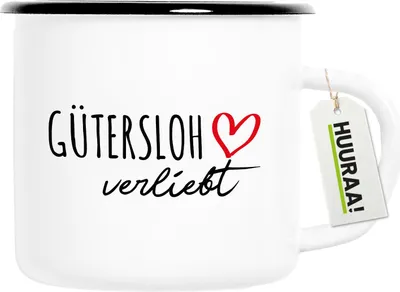 Produktbild von Huuraa Emaille Tasse Gütersloh verliebt 300ml Vintage Campingbecher Geschenkidee