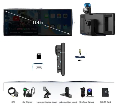Obrázok produktu pre Autokamera s displejom 11,4 palca, záznam z troch kamier v rozlíšení 1080P, 6G a 10 metrová cúvacia kamera