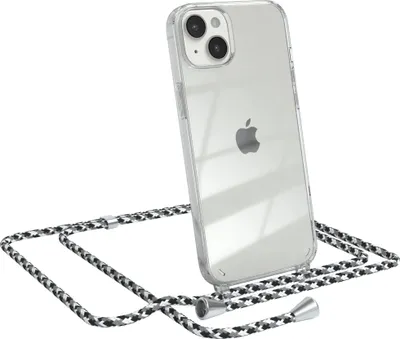 Produktbild von EAZY CASE Handykette kompatibel mit Apple iPhone 14 Plus, Handyhülle mit Umhängeband, Handykordel, Schutzhülle Clear, Band in Schwarz